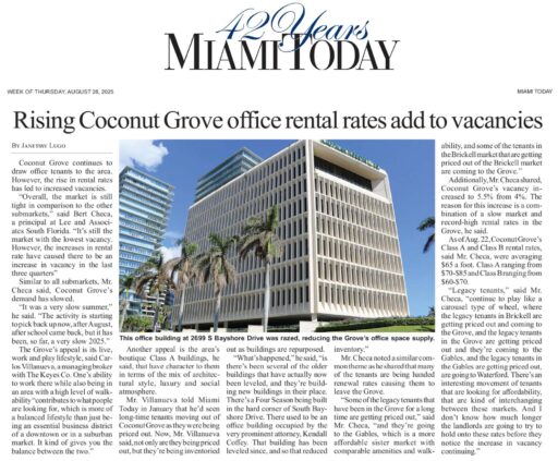 Miami Today Discusses Office Market with Lee & Associates South Florida Principal, Bert Checa