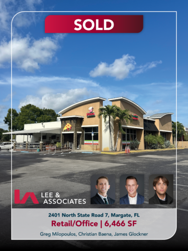 Greg Milopoulos, Christian Baena and James Glockner represent seller of North State Road 7 commercial property in $2.55M sale